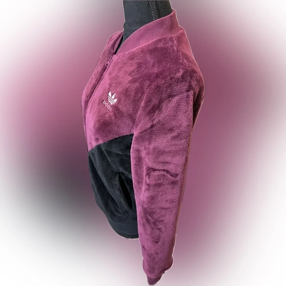 Womens Adidas CLRDO Track Jacket Wine/Blck Velvet Feel - Picture 3 of 10